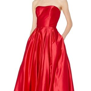 Betsy & Adam Red Strapless Ballgown